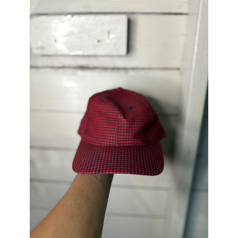 The Game Vintage Red Navy Houndstooth Adjustable Strapback Baseball blank Hat